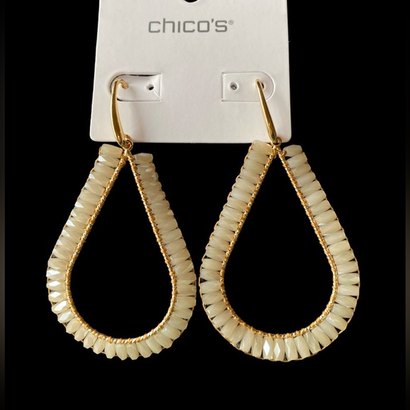 Chico's Jewelry - Gold tone with beige, sparkly beads statement dangle earrings